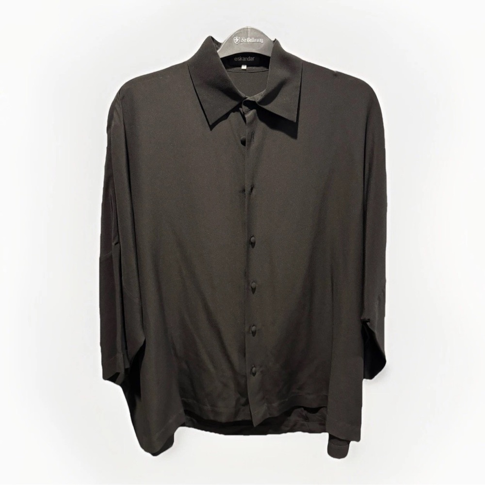 Eskandar Black 100% Silk Shirt Blouse Size 1